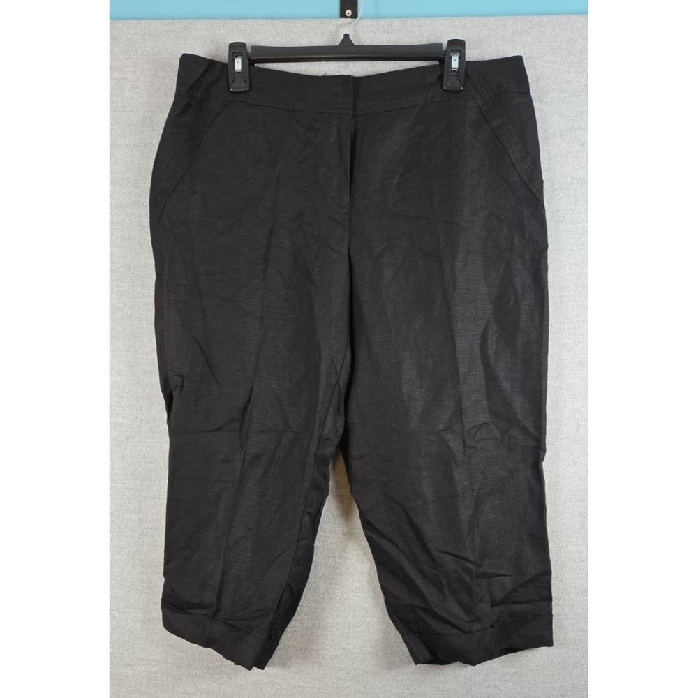 CHICOS 2 Womens L Linen Capri Cropped Cuffed‎ Pants Pedal Pushers Black NEW